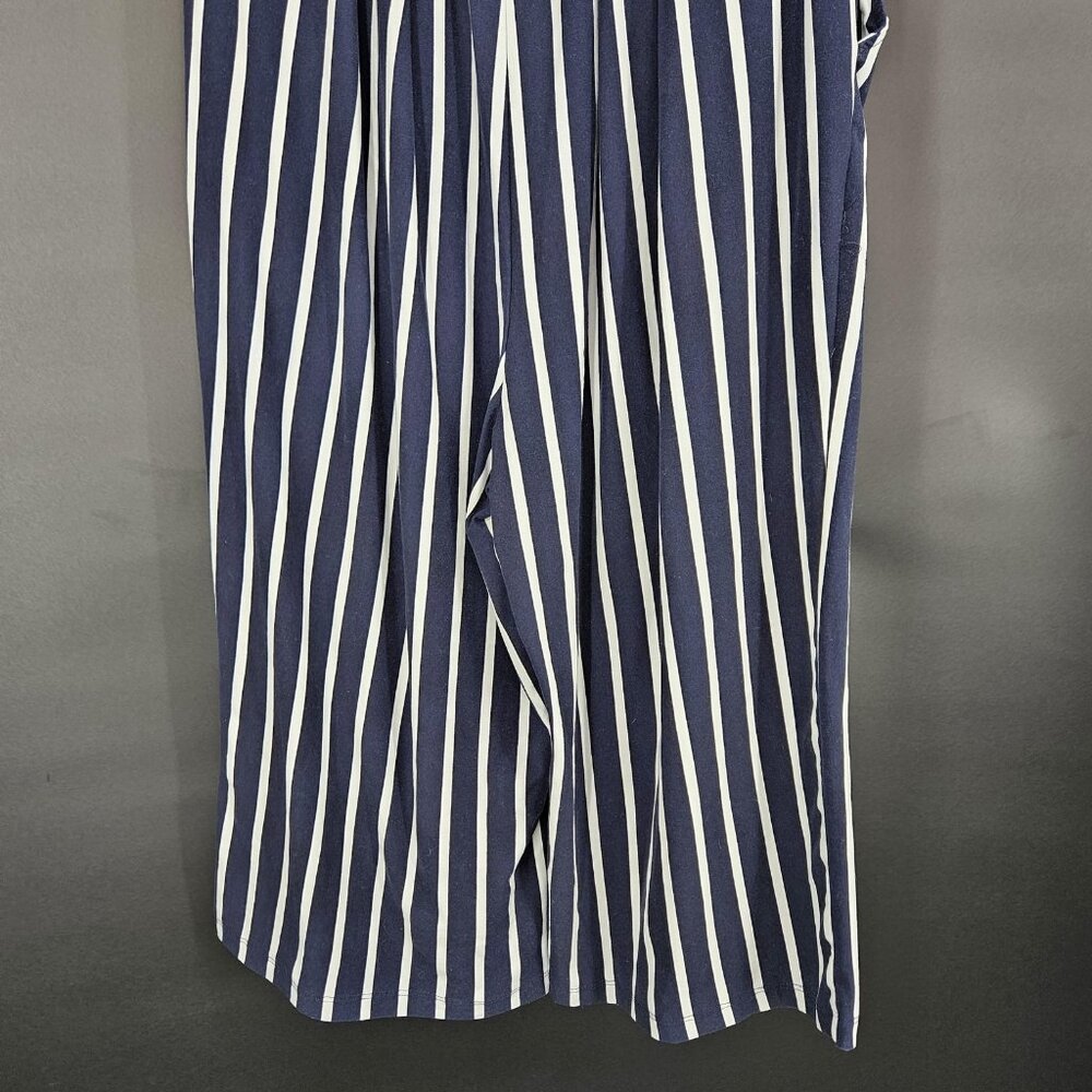 Jumpsuit Junior Large Navy White Stripe Strapless Capri Pockets Nautical Coastal - Picture 11 of 16